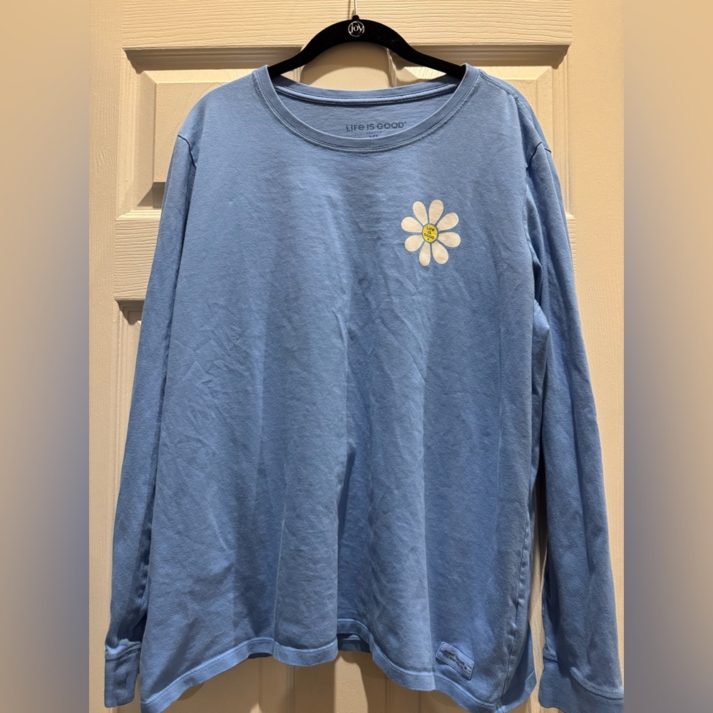 Life Is Good: women’s long sleeve Blue tee Shirt with Daisy Print size XL - Picture 4 of 8